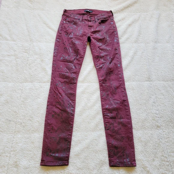 7 For All Mankind Maroon Patterned Low Rise Skinny Jeans - Picture 2 of 4